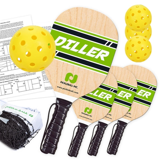 Diller Set - four wood paddles/balls/net (poles not included)