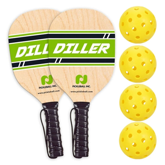 Diller Two Player Pack - 2 Wood Paddles/4 Outdoor Balls/Rules Sheet